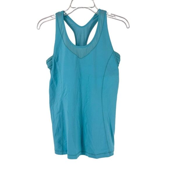 Lululemon Turbo Tank Size 10 Aqua Blue Built In Bra Active Wear Scoop Neck Top - Picture 2 of 10